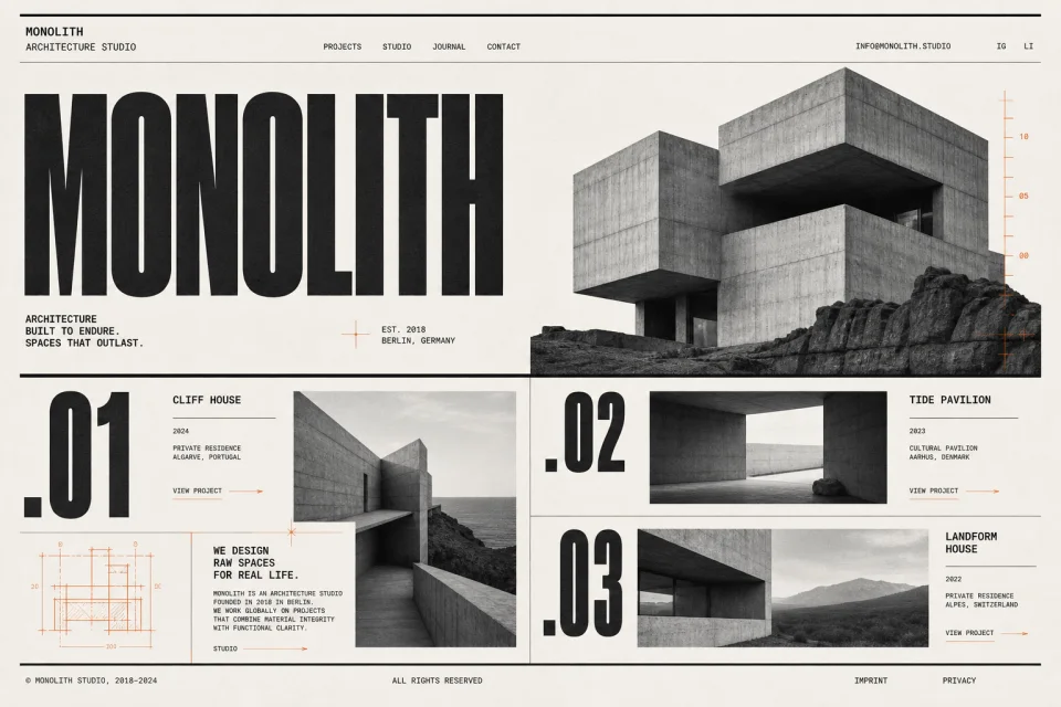 Concept per uno studio di architettura brutalista
