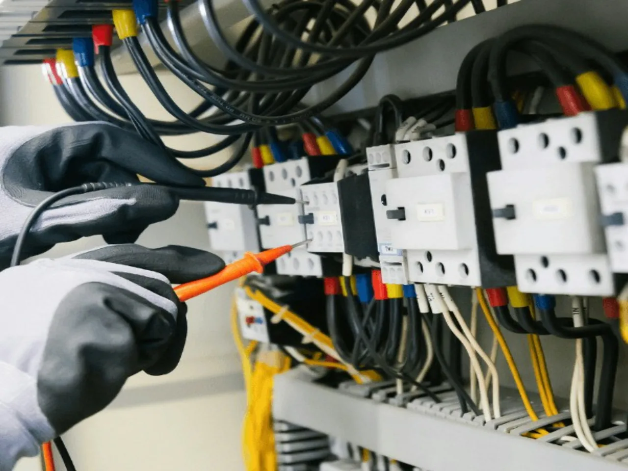 Misurazione elettrica durante un intervento di verifica su un quadro